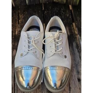 G/Fore Gallivanter Cap Toe Golf Shoes Womens Size 8 White Silver G4LC20EF04